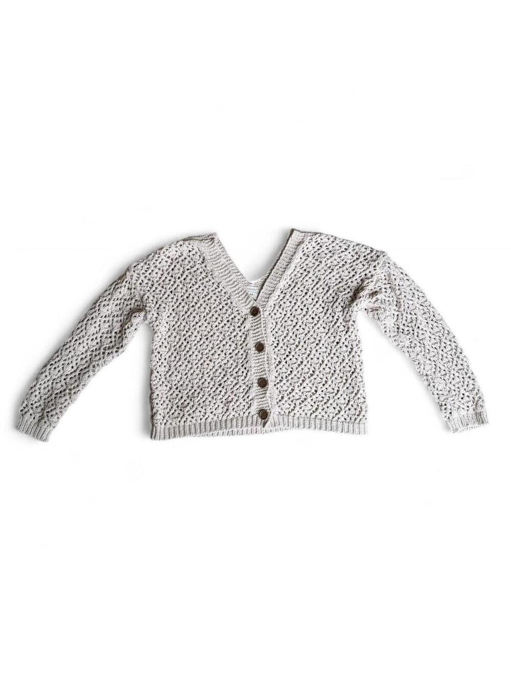 Nicole Miller Artelier ivory open-knit crochet cardigan double V-neck Large